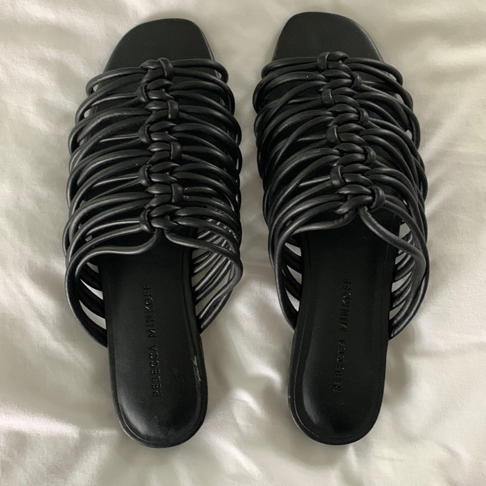 Rebecca Minkoff Black Knotted Strap Slide Sandals
